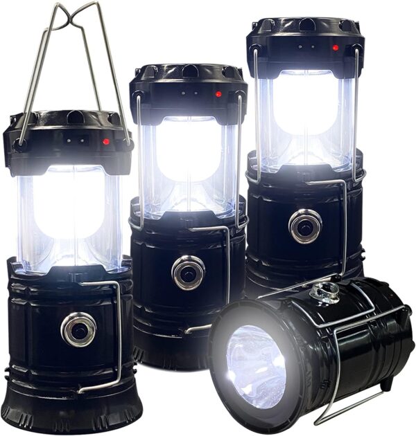 Collapsible Portable LED Camping Lantern  Lightweight Waterproof Solar USB Rechargeable LED Flashlight Survival Kits for Indoor Outdoor Home Emergency Light Power Outages Hiking Hurricane 4-Pack